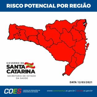 Coronavírus em SC: Matriz de Risco alerta para todas as regiões catarinenses em estado gravíssimo pela terceira semana