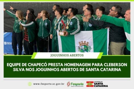 Equipe de Chapecó homenageia Cleberson Silva na conquista do título de tênis de mesa nos Jesc