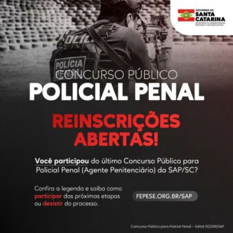 Governo do Estado reabre inscrições para policiais penais remanescentes do concurso da SAP