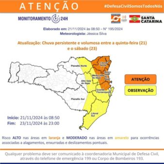 Defesa Civil de Camboriú alerta sobre níveis de chuva volumosa para o fim de semana