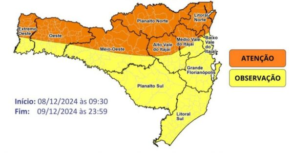 Previsão do tempo indica chuva persistente e volumosa para os próximos dias em Santa Catarina