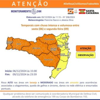 Defesa Civil de Camboriú alerta sobre sobre temporais para este fim de semana