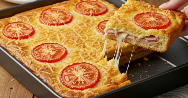 Torta de Pão de Forma Assada com Presunto, Queijo e Tomate: Torta Bauru