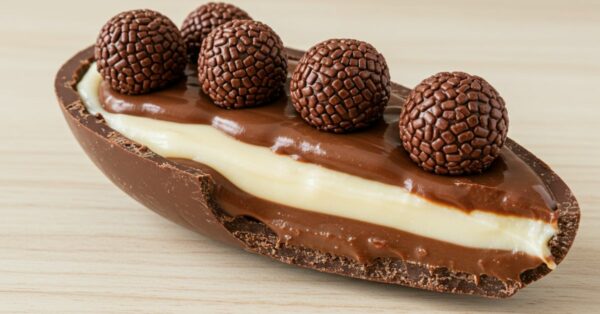 Ovo de Páscoa Recheado com Brigadeiro Branco e Brigadeiro Tradicional