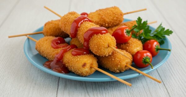 Cachorro-Quente no Palito Dourado e Crocante