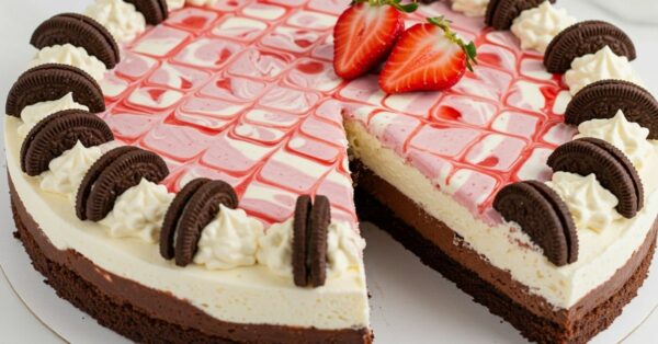 Torta Gelada Sensação de Morango com Chocolate