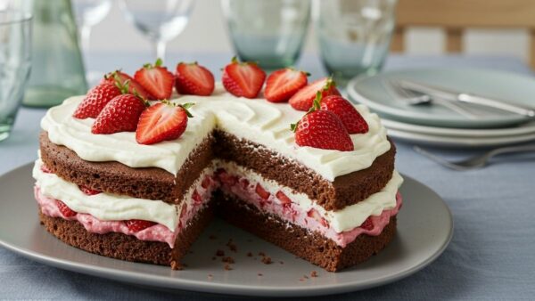 Bolo Sem Lactose de Chocolate com Morangos: Sonho Realizado em Fatias