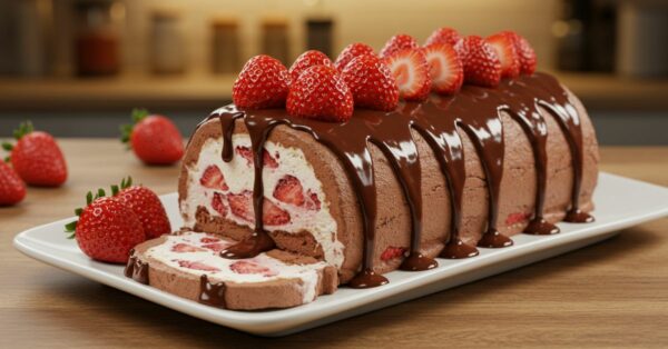 Pavê Gelado de Morango com Chocolate: Tipo Semifreddo