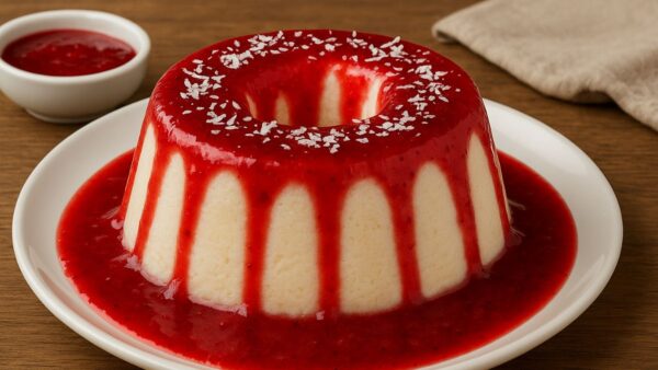 Pudim de Maria Mole com Calda de Groselha
