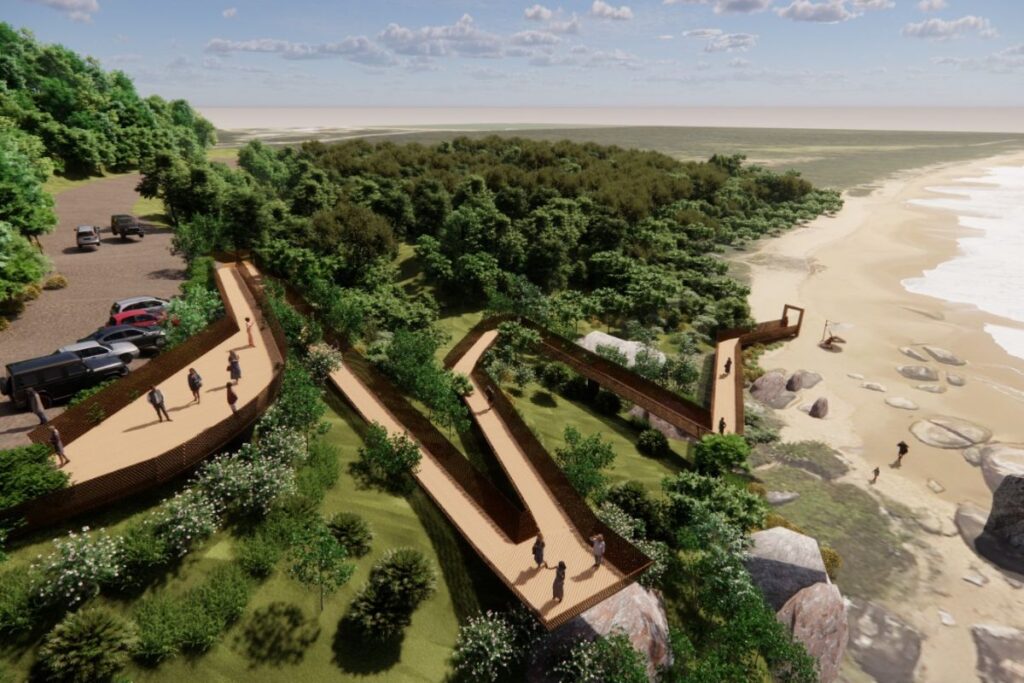 Novo deck da Praia de Taquarinhas, em Balneário Camboriú, terá 400 metros e deve ser concluído em setembro.