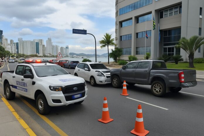 Colisão traseira entre carro e caminhonete ocorre na Martin Luther em BC