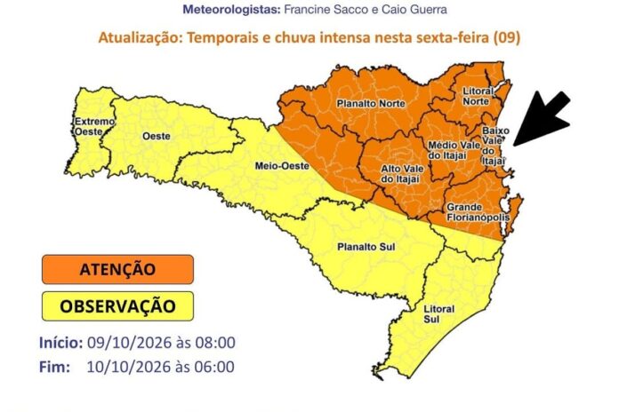 Defesa Civil alerta para risco de alagamentos em BC sexta