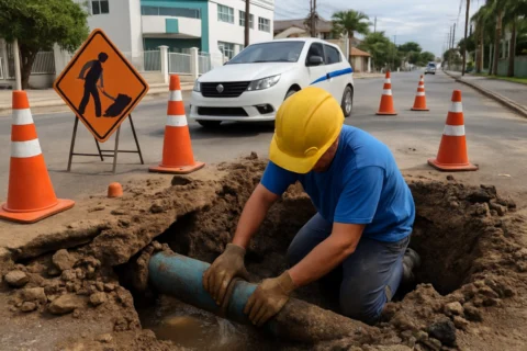 Emasa conserta rede de água no Bairro das Nações em BC