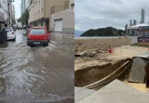 Temporal alaga ruas e causa estragos pontuais em Balneário Camboriú